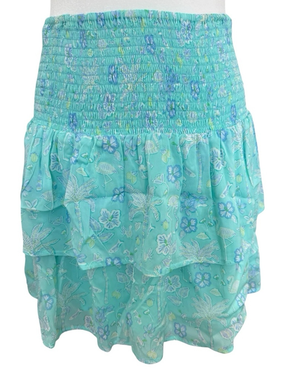 NWT Vineyard Vines Smocked Flounce Skirt S Andros Blue Tropical Tiered Mini $148